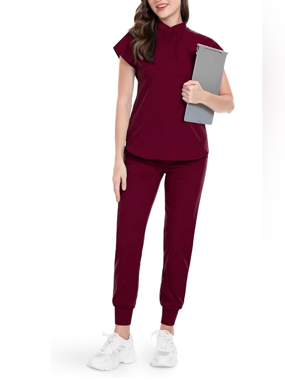 Burgundy jogger scrub pants